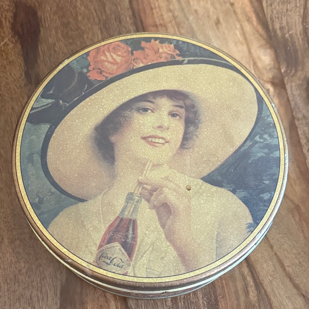 Vintage Coca Cola Trademarked Decorative Tin with Lady and Hat